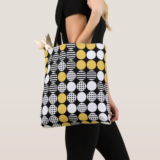 Tote Bag Quatre En Ligne - Design Point - Noir, Blanc, Jaun (De près)