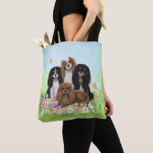 Tote Bag Quatre Espagnols Cavalier Roi Charles en Fleurs   (De près)
