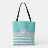 Tote Bag Quatrefoil turquoise Grey Chevron (Dos)