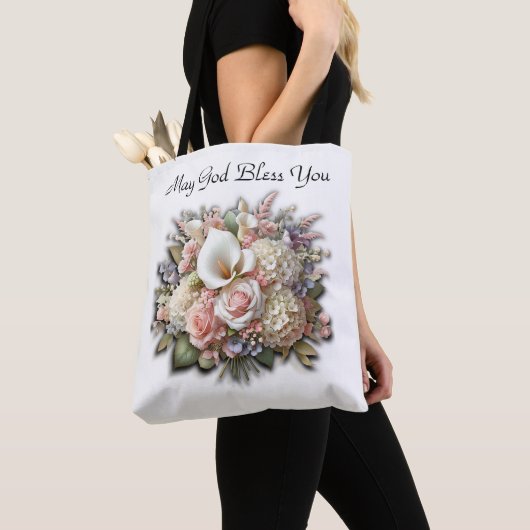 Tote Bag Que Dieu vous bénisse Bouquet de fleurs Fourre-tou (De près)