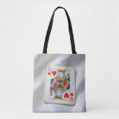 Tote Bag Queen of Hearts On White Satin Fabric (Devant)