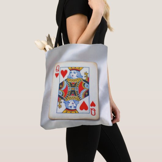 Tote Bag Queen of Hearts On White Satin Fabric (De près)