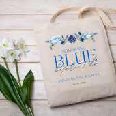 Tote Bag Quelque chose de Fête des mariées bleue Bridesmaid