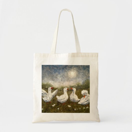 Tote Bag Quiet Quack: White Duck Starry Night Goose (Devant)