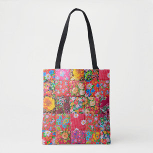 Tote Bag Quillette patchwork artisanale avec motif floral e