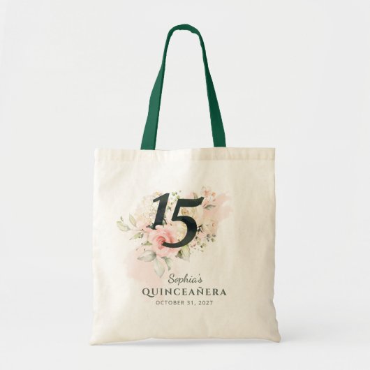 Tote Bag Quinceanera rose Floral Rustique Blush 15e anniver (Devant)