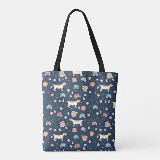 Tote Bag Quirky mignon Chien Rainbow Motif bleu Personnalis (Dos)