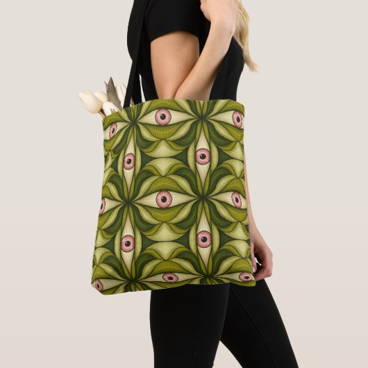 Tote Bag Quirky Rose Eyes Et Vert Botanical Motif (De près)