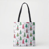 Tote Bag Quirky Whimsical Decorated Christmas Trees Doodles (Devant)