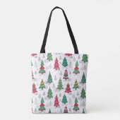 Tote Bag Quirky Whimsical Decorated Christmas Trees Doodles (Dos)