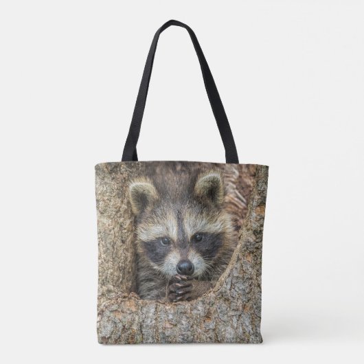 Tote Bag Raccon niché à l'intérieur d'un creux d'arbre (Dos)