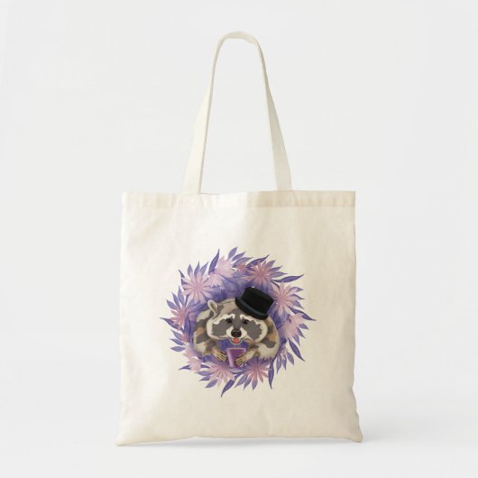 Tote Bag Raccoon aux fleurs violettes (Devant)