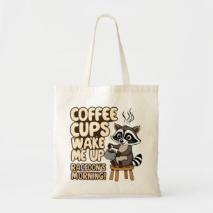 Tote Bag Raccoon drôle matin avec tasse de café