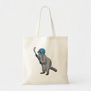 Tote Bag Racoon au hockey sur glace avec bâton de hockey su