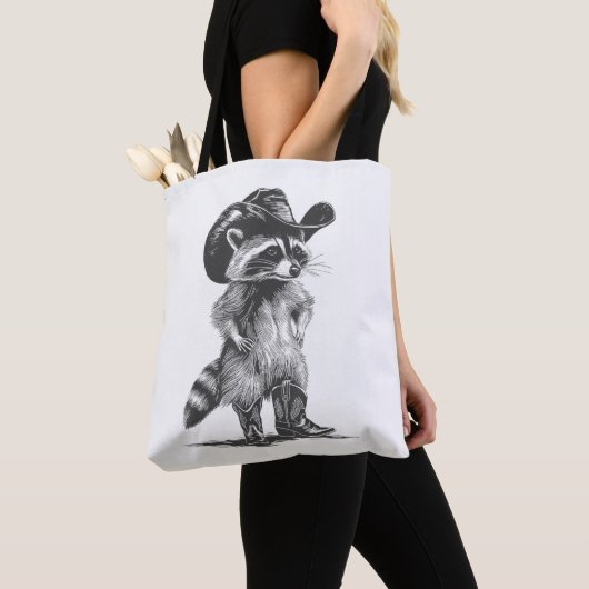Tote Bag Racoon Cowboy Funny Racoon Graphisme Mème Hommes F (De près)