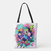 Tote Bag Rad Cartoon Skateboarder - Bubblegum & Lightning S (Dos)