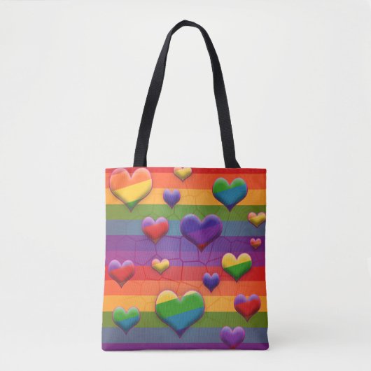 Tote Bag Rad Rainbow Hearts Striped Retro Fun Motif (Devant)