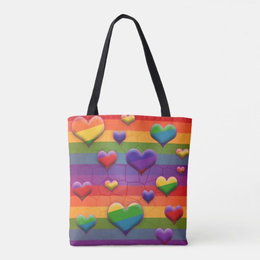 Tote Bag Rad Rainbow Hearts Striped Retro Fun Motif (Dos)