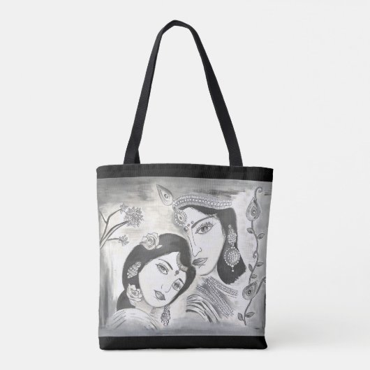 Tote Bag Radha Krishna noir et blanc (Dos)