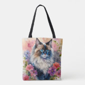 Tote Bag Ragdoll Chat Floral Portrait Art (Dos)