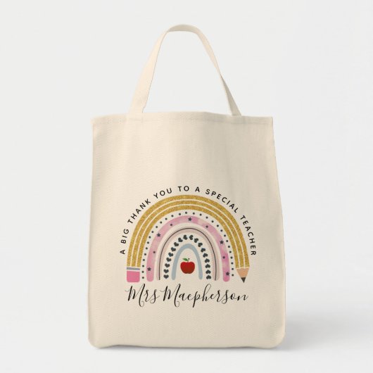Tote Bag Rainbow Apple Pencil enseignant Merci cadeau (Devant)