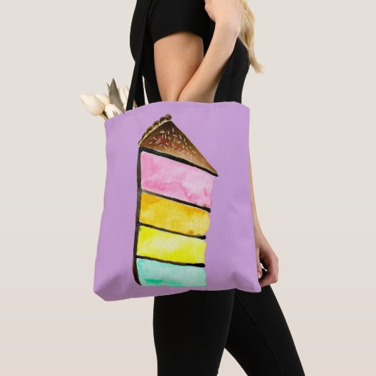 Tote Bag Rainbow Cake watercolor (De près)