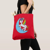 Tote Bag Rainbow Celestial Blue Moon & Stars Unicorn (De près)