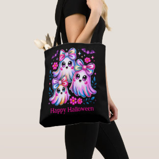 Tote Bag Rainbow Coquette Ghosts Hot Rose Halloween heureux