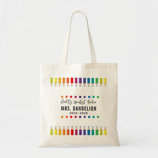 Tote Bag Rainbow Crayons Kindergarten Enseignant (Devant)