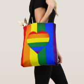 Tote Bag Rainbow Heart & Pride Rainbow Flag / communauté LG (De près)
