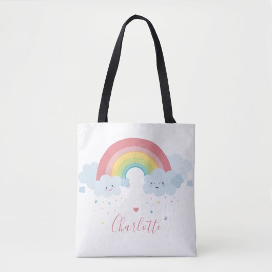 Tote Bag RAINBOW mignon nuages jolies couleurs pastel nom (Devant)