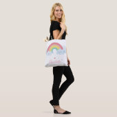 Tote Bag RAINBOW mignon nuages jolies couleurs pastel nom (Sur le modèle)