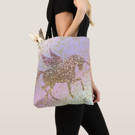 Tote Bag Rainbow Pastel Gold Parties scintillant Unicorn Fi (De près)