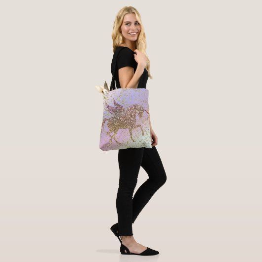 Tote Bag Rainbow Pastel Gold Parties scintillant Unicorn Fi (Sur le modèle)
