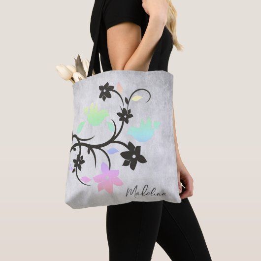 Tote Bag Rainbow Pastel Lovebirds Fourre-tout (De près)