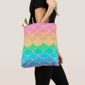 Tote Bag Rainbow Pastel Mermaid Scales Seamless Pattern (De près)