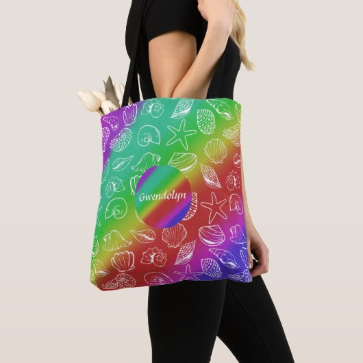 Tote Bag Rainbow Shellfish Motif Ajouter un nom sur toute l (De près)