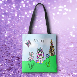 Tote Bag Rainbow Unicorn Fairy tale Castle Personnalisé