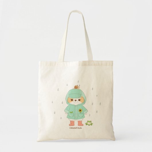 Tote Bag Rainey Day Mochi in a Raincoat and Frog, Snail (Devant)