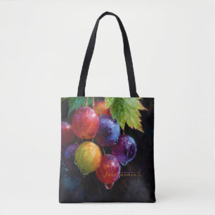 Tote Bag Raisins et gouttes de rosée à l'aquarelle vibrante