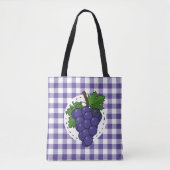 Tote Bag Raisins sur Plaid violet blanc (Devant)