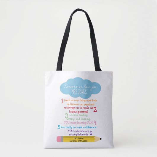 Tote Bag Raisons pour lesquelles nous vous aimons enseignan (Devant)