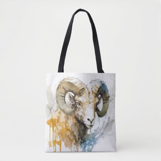 Tote Bag Ram Portrait Animal Peinture Faune Extérieur Art (Devant)