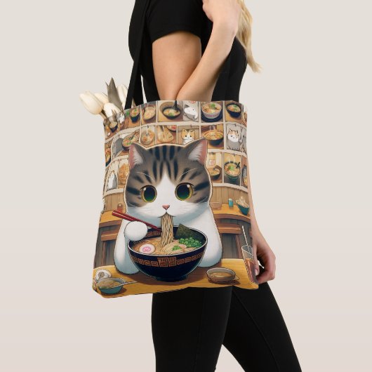 Tote Bag Ramen mangeant de chat Munchkin (De près)