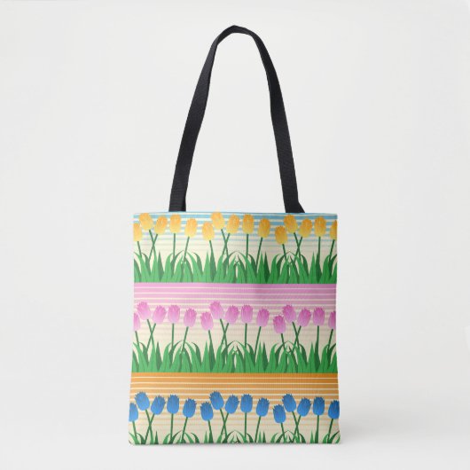Tote Bag Rangs Colorés de Tulipes (Devant)