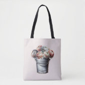 Tote Bag Ranunculus dans Tin Pail Rustique Glam rose (Devant)
