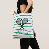 Tote Bag Raquette de tennis en bande blanche verte personna (De près)