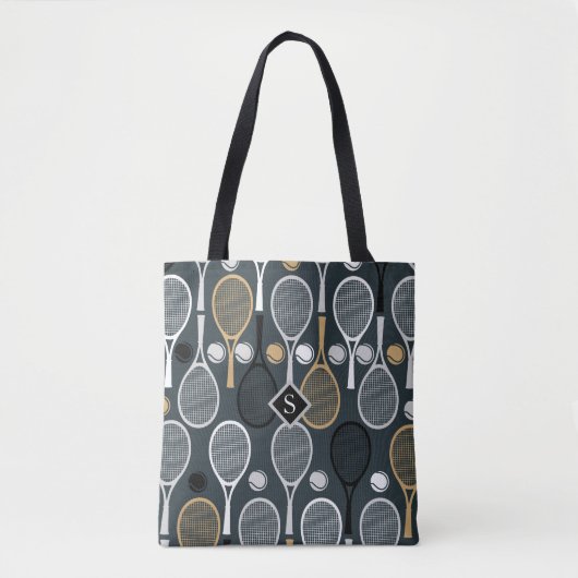 Tote Bag Raquettes de tennis Personnalisées Monogramme Nom (Devant)