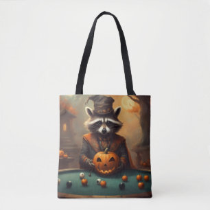 Tote Bag Raton laveur d'Halloween joue au billard avec des