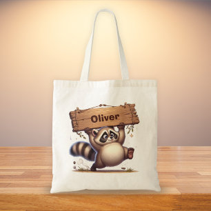 Tote Bag Raton laveur dodu avec pancarte de nom personnalis